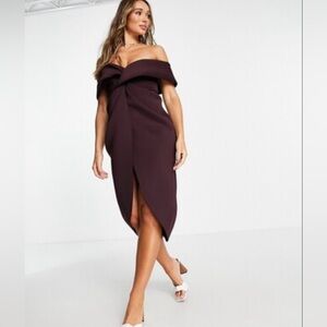 ASOS Twist Front Off-Shoulder Midi Dress